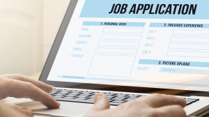 A computer screen showing a job application