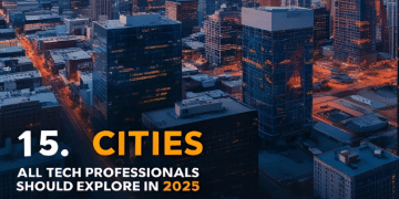 A poster for 15 U.S cities all tech professonals should explore in 2025