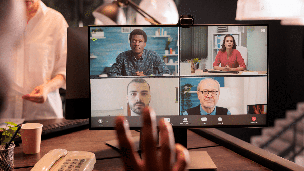 A workplace  meeting done online