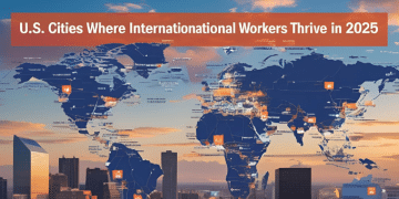 A poster for top U.S. cities where international workers thrive in 2025